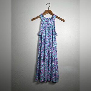 Lilly Pulitzer Blue and Pink Patterned tiered flowy dress size XXS